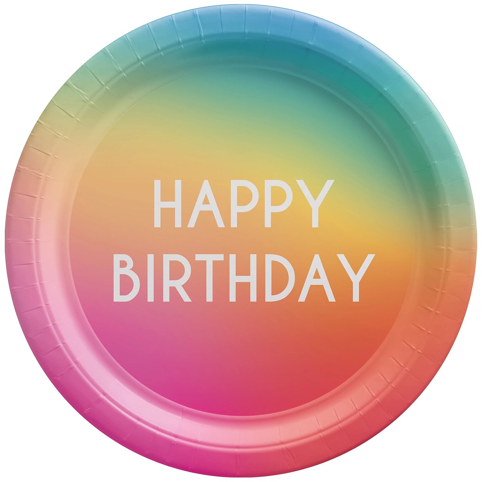 Party City Rainbow Ombre Happy Birthday 9 Paper Plates, Mulitcolored, 8 Plates/Pack (AM750005-ST)