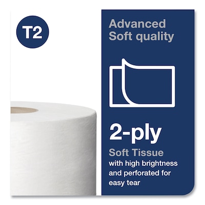 Tork Advanced Mini Jumbo Toilet Paper, 2-Ply, White, 751 ft./Roll, 12 Rolls/Carton (11020602)
