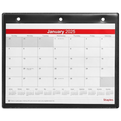 2025 Staples 11 x 8 Wall Calendar, White/Black (ST12949-25)
