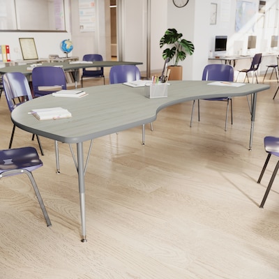 Flash Furniture Wren Kidney Activity Table, 96 x 48, Height Adjustable, Light Gray Top/Silver Frame (XUA4896KDLGTA)