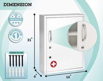 Viva Comfort Steel Locking Surface-Mount Medicine Medical Cabinet with Pocket, 1.1 cu. ft., White (ADI999-06-WHI-MK)