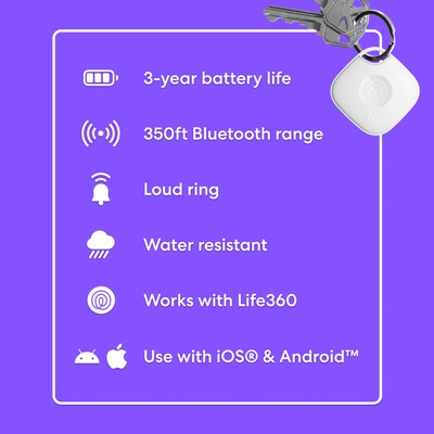 Life360 Tile Mate Slim Bluetooth Tracker, White (RE-60021)