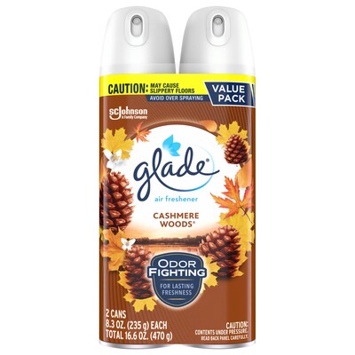 Glade Air Freshener Aerosol, Cashmere Woods Scent, 8.3 Oz., 2/Pack (346577)