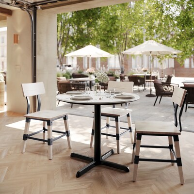 Flash Furniture Acadia 36 Round Wooden Dining Table with X-Base, White Faux Marble/Black Base (STRD36WMAT3030)