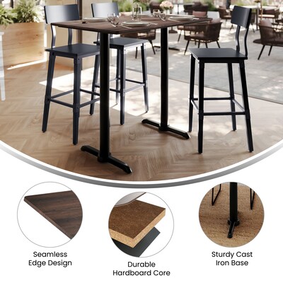 Flash Furniture Acadia Wooden Dining Table with T-Bases, 30"D x 48"W, Dark Brown/Black Base (ST3048WBRT0522B)