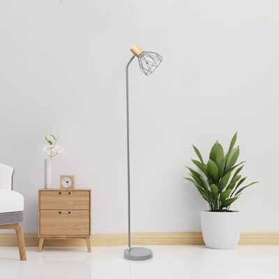Simple Designs Farmhouse Fusion 55.91" Iron Floor Lamp with Round Shade, Gray (LF2019-GRY)