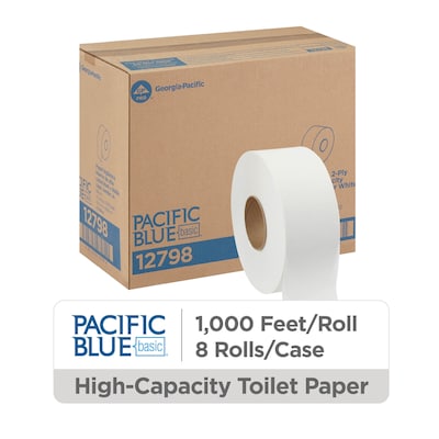 Georgia Pacific Blue Basic Recycled Jumbo Jr. Toilet Paper, 2-Ply, White, 1000 ft./Roll, 8 Rolls/Carton (12798)