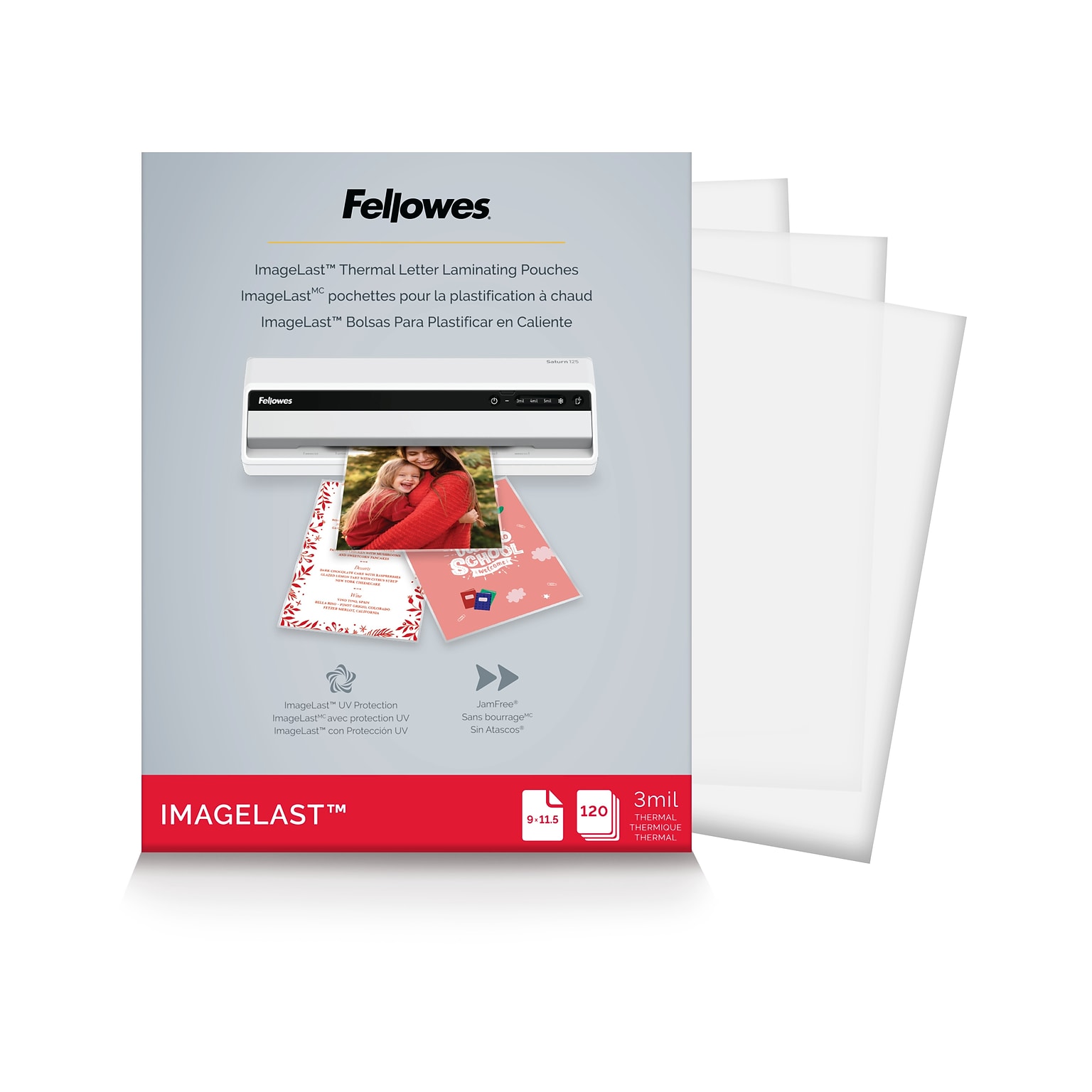 Fellowes ImageLast Premium Thermal Laminating Pouches, Letter Size, 3 Mil, 120/Pack (5228901)