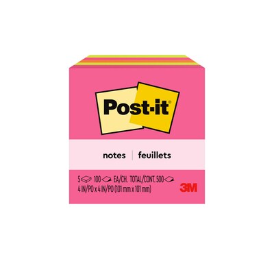 Post-it® Notes, 4” x 4”, Poptimistic Collection, 100 Sheets/Pad, 5 Pads/Pack (675-5LAN)