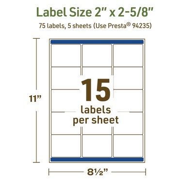 Avery Dissolvable Rectangle Multipurpose Labels, 2" x 2-5/8", Off-white, 75/Pack (94235)