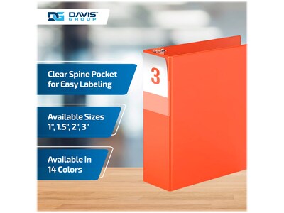 Davis Group Premium Economy 3" 3-Ring Non-View Binders, D-Ring, Orange, 6/Pack (2305-19-06)