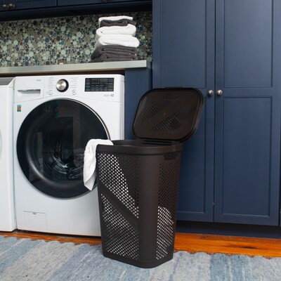 Mind Reader 15.85-Gallon Slim Laundry Hamper with Lid, Plastic, Brown (HBIN60-BRN)