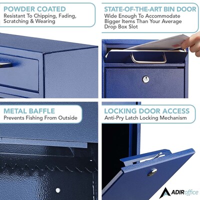 AdirOffice Steel Indoor/Outdoor Interoffice Mailbox, Medium, Blue (631-05-BLU-PKG)