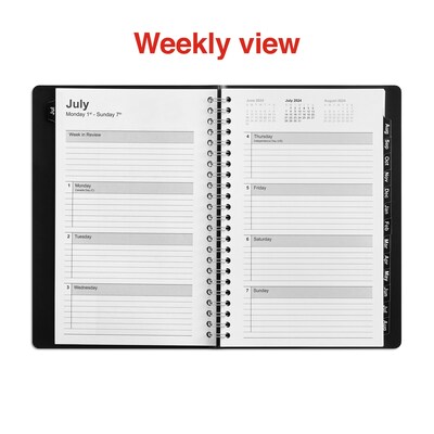 2024-2025 Staples 5" x 8" Academic Weekly & Monthly Planner, Faux Leather Cover, Black (ST23570-23)