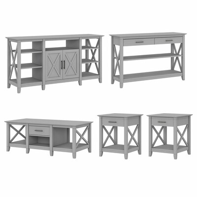 Bush Furniture Key West Tall TV Stand with Coffee Table, Console Table, and 2 End Tables, Cape Cod Gray (KWS026CG)
