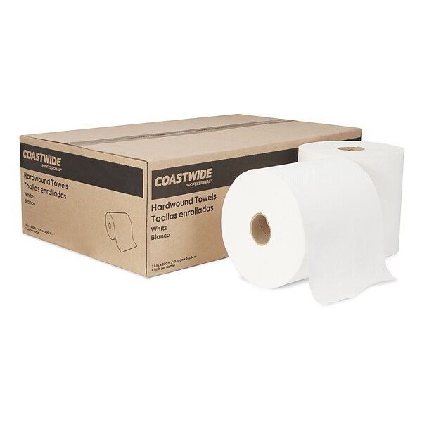 Coastwide Professional™ Hardwound Paper Towel, 1-Ply, White, 800/Roll, 6 Rolls/Carton (CW21811)