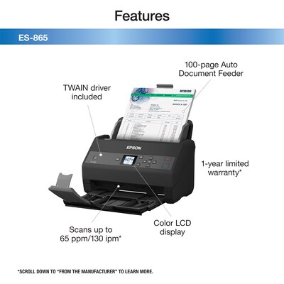 Epson ES-865 High-Speed Duplex Desktop Document Scanner (B11B250202)