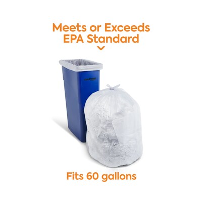 Coastwide Professional™ 60 Gallon Trash Bag with 30% PCR, 38" x 58", Low Density, 0.8 mil, Clear, 100 Bags/Box (CW62413)