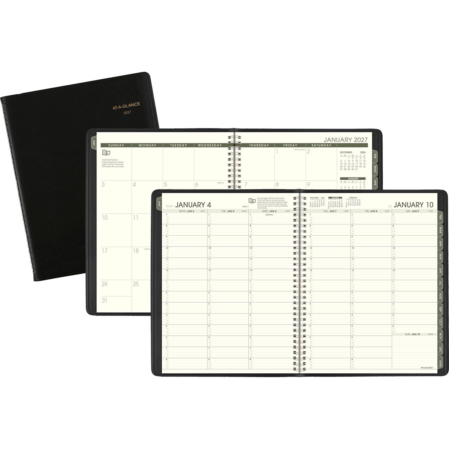 2027 AT-A-GLANCE Recycled 8.25 x 11 Weekly & Monthly Appointment Book Planner, Faux Leather Cover, Black (70-950G-05-27)