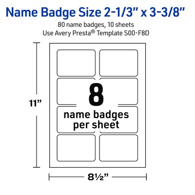 Avery Laser/Inkjet Rectangle Multipurpose Labels, 2-1/3" x 3-3/8", White, 80/Pack (S00-F8D)