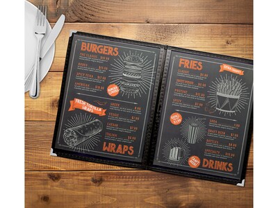 Excello Global Products Menu Holders, 8.5" x 11", Black/Silver, 10/Pack (SPLS-MENU-4)