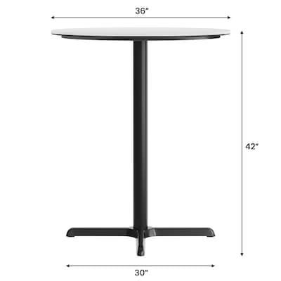 Flash Furniture Acadia 36" Round Wooden Dining Table with X-Base, White Faux Marble/Black Base (STRD36WMAT3030B)
