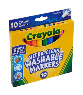 Crayola Ultra-Clean Washable Markers, Broad, Assorted Colors, 10/Pack (58-7851)