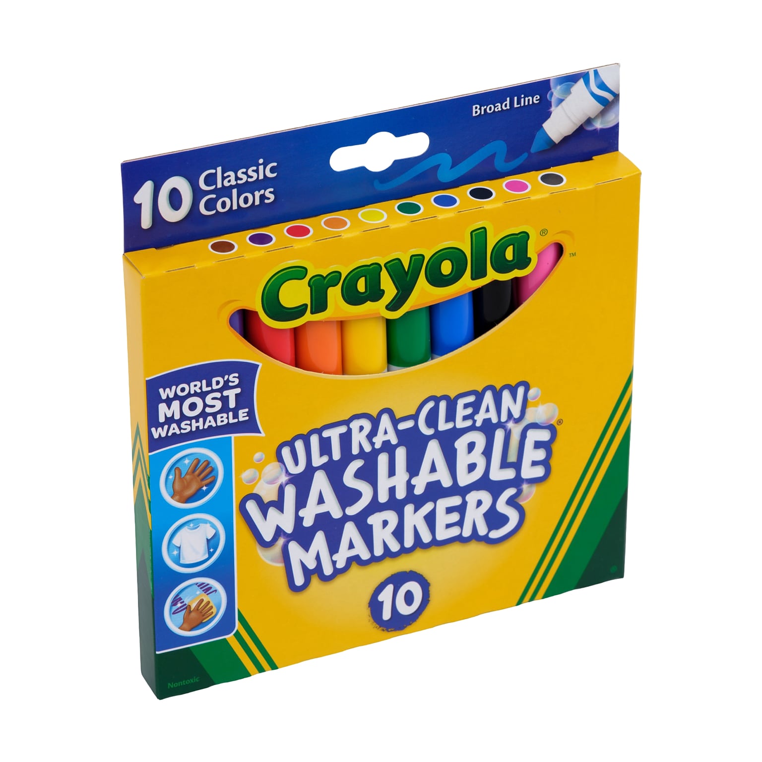 Crayola Ultra-Clean Washable Markers, Broad, Assorted Colors, 10/Pack (58-7851)