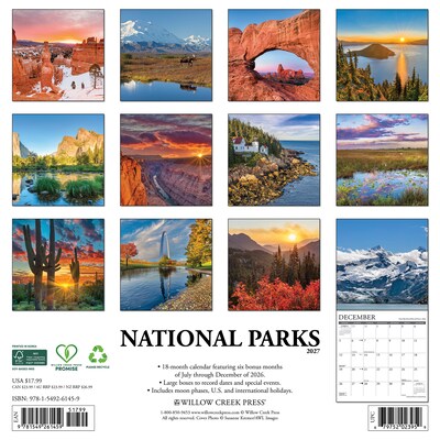 2027 Willow Creek National Parks 12 x 12 Monthly Wall Calendar, Assorted Colors (61459)