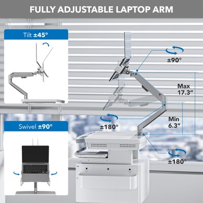 Mount-It! MedHub Mobile Medical Cart Workstation with Drawers, Laptop Arm, and Locking Caster Wheels, White/Grey (MI-16027)