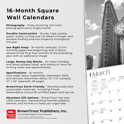 2024 BrownTrout New York City 12" x 24" Monthly Wall Calendar, Black & White (9781975464264)