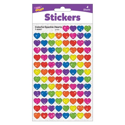 Trend Enterprises Colorful Hearts Sparkle Stickers, Multicolored, 400/Pack, 6/Packs/Bundle (T-46407-6)