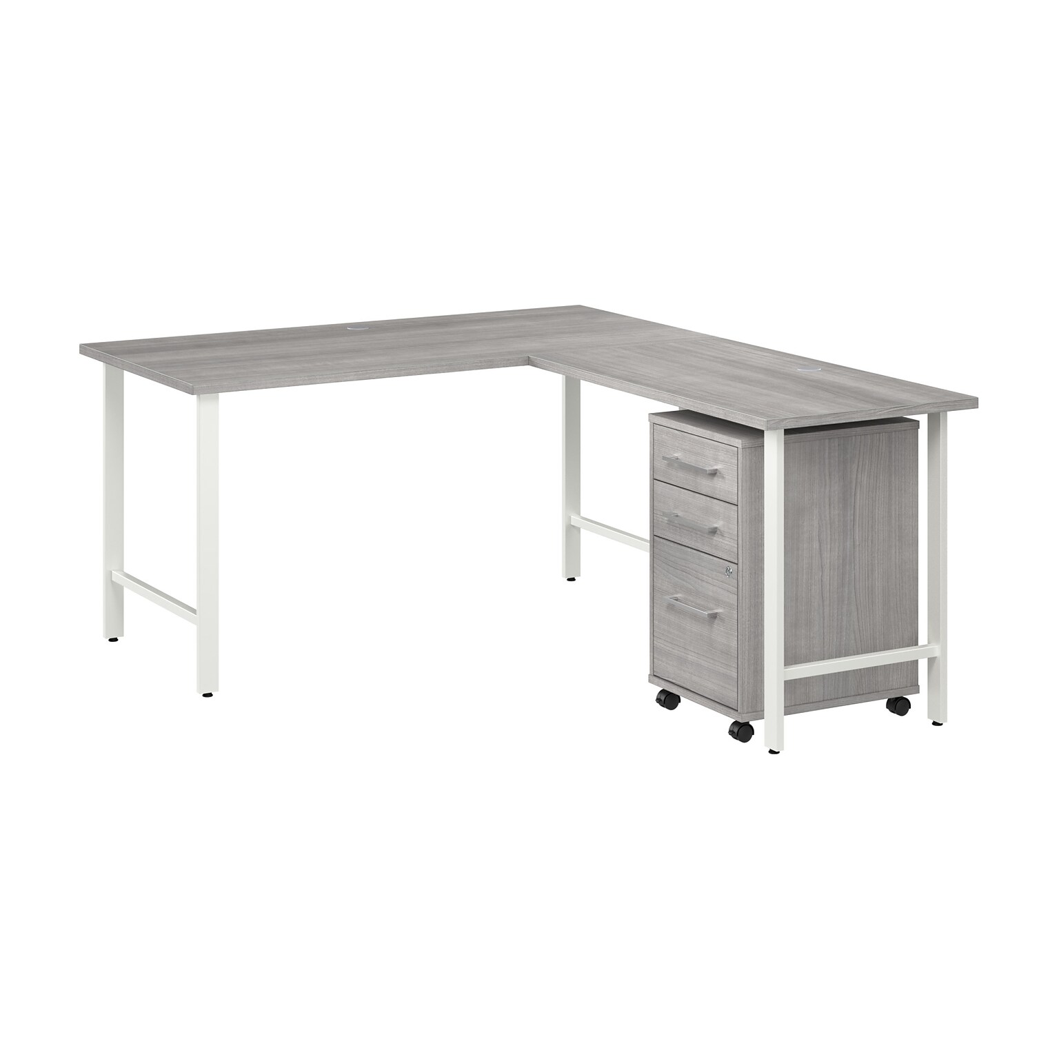 Bush Business Furniture Hustle 60W L Shaped Computer Desk with 3 Drawer Mobile File Cabinet, Platinum Gray (HUS006PG)