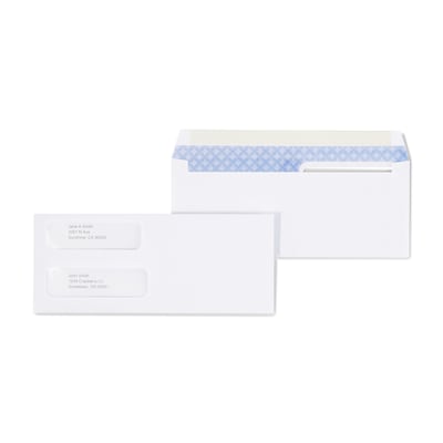 Staples Laser Check Gummed Security Tinted #9 Double-Window Envelopes, 3 5/8 x 8 7/8, Wove White,