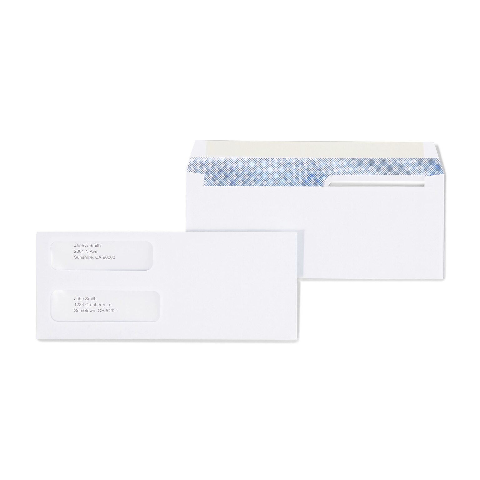 Staples Laser Security Tinted Double Window Envelopes, 3 5/8 x 8 7/8, Wove White, 500/Box (ST394062-CC)