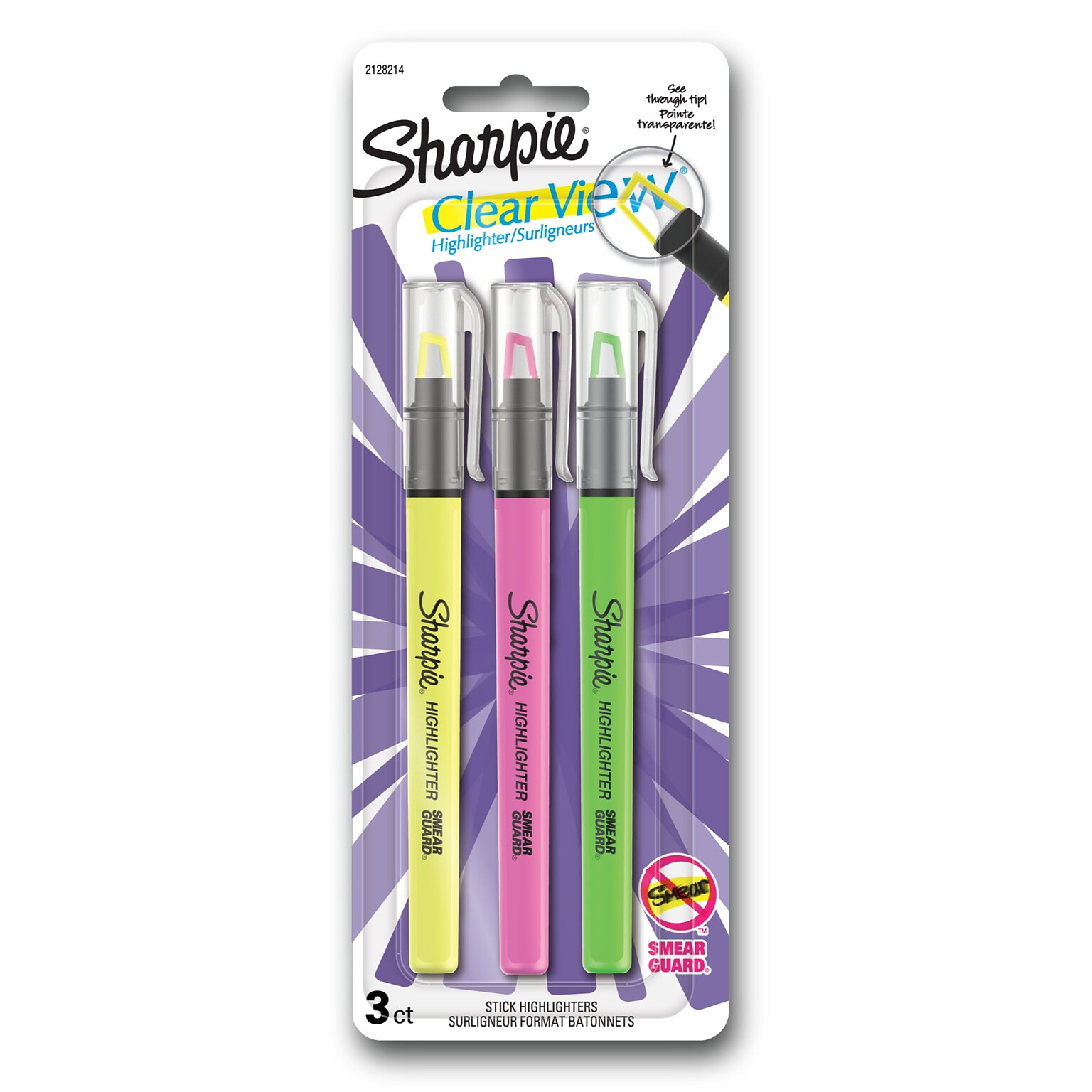 Sharpie Clear View Highlighter, Chisel Tip, Assorted, 3/Pack (1950748/2128214)