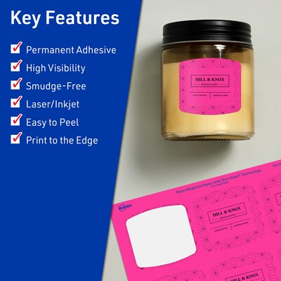 Avery Laser/Inkjet Arched Square Multipurpose Labels, 2 x 2-3/16, Neon Magenta, 120/Pack (94124)