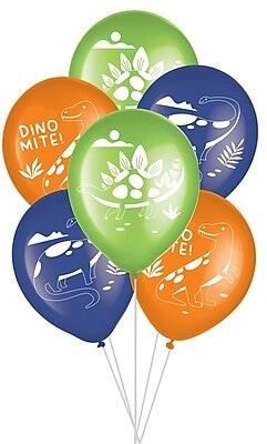 Party City 12 Diggin Dinos Latex Balloons, Assorted Colors, 6/Pack (AM60010012-PC)