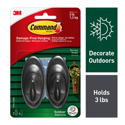 Command  Medium Terrace Hooks, 3 lb., Slate, 2/Pack (17086S-AWES)