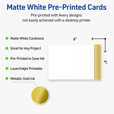 Avery Gold Double-Dipped Edge Matte Blank Card, White, 20/Pack (S00-DKE)