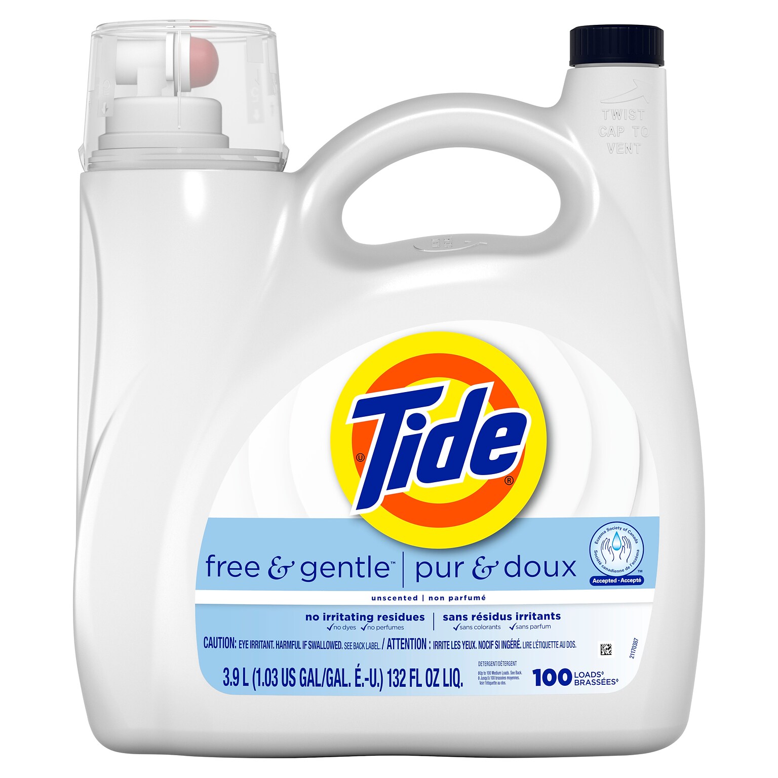 Tide Free & Gentle HE Liquid Laundry Detergent, 100 Loads, 132 fl. oz. (12140)