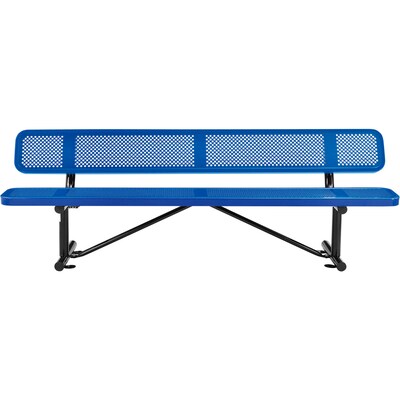 Global Industrial 8' Outdoor Steel Picnic Bench w/ Backrest, Perforated Metal, Blue (262077BL)