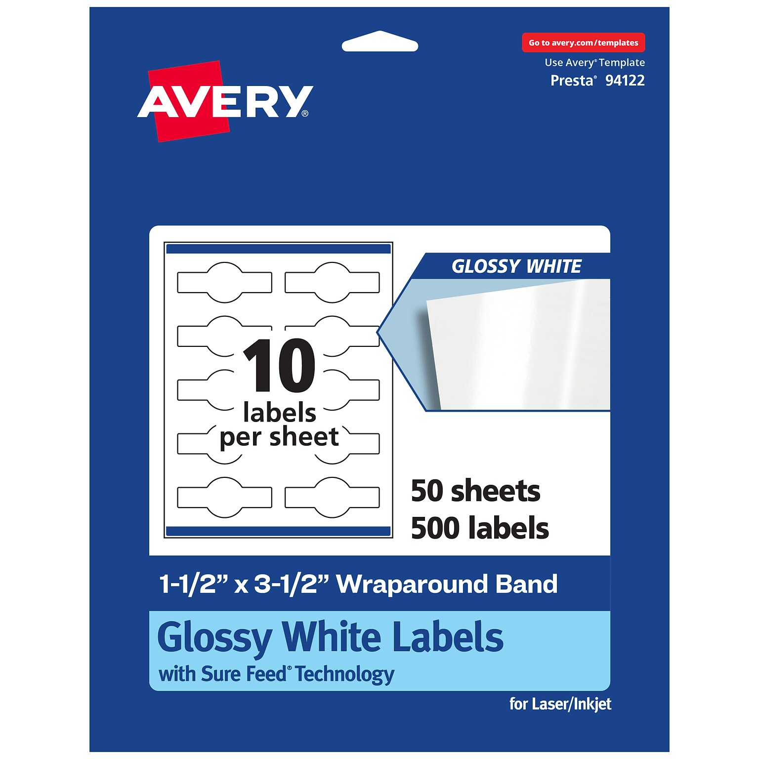 Avery Laser/Inkjet Multipurpose Labels, 3.5 x , Glossy White, 500/Box (94122)
