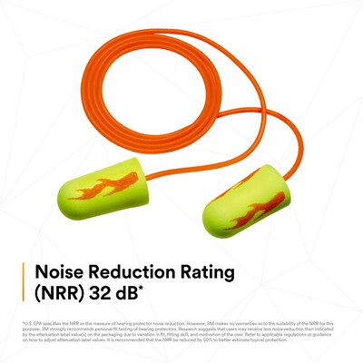 3M E-A-Rsoft Yellow Neon Blasts Corded Earplugs, NRR 33 dB, Orange/Yellow, 200/Pack (3111252)