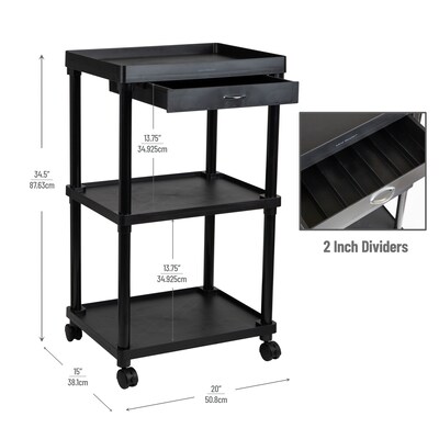 Mind Reader 3-Tier Bar Cart Plastic Rolling Utility Cart, Black (CARTCOFF-BLK)