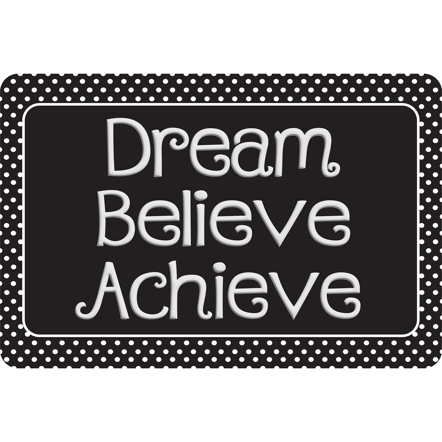 Ashley Productions The Original Fun Mat, Welcome Mat, 15.5 x 23.5, Dream, Believe, Achieve, Black White Dots (ASH91584)
