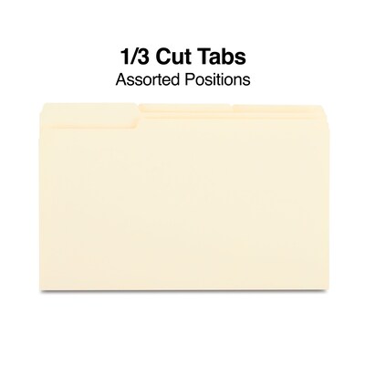 Quill Brand® File Folders, Assorted Tabs, 1/3-Cut, Legal Size, Manila, 250/Box (763137)