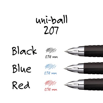 uni-ball 207 Retractable Gel Pens, Ultra Micro Point, 0.38mm, Black Ink, Dozen (1790922)