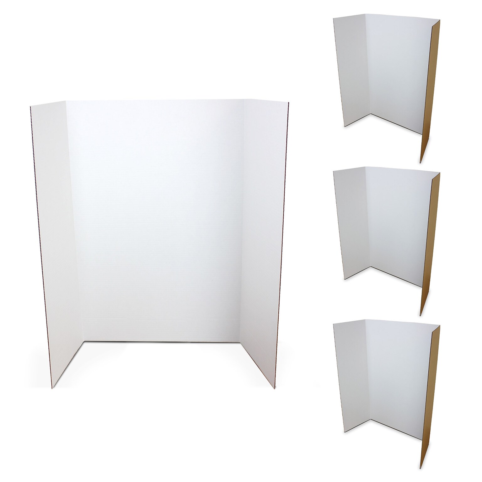 Flipside Tri-Fold Presentation Boards, 36 x 48, Corrugated Paper, White, 4/Pack (18042)