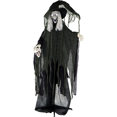 Haunted Hill Farm Life-Size Animatronic Witch with Skull (HHWITCH-4FLSA)